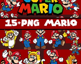 Super Mario PNG Clipart: Grafika retro do gier (pobieranie cyfrowe)