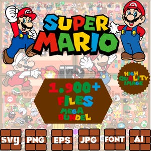 Super Mario Bundle,Mario PNG, 1900+ Files Mario SVG, Super Mario Clipart, Super Mario Font, Digital Dowland, Printable Files For Cricut