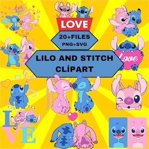 Stitch and Angel SVG Bundle, Stitch Svg, Stitch Couple Svg, Stitch and Angel Valentines SVG PNG, Clipart Layered Bundle Lilo and Stitch