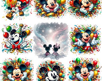 Mickey Mouse Party Clipart - Mickey PNG - Disney Head Bundle - Cute Birthday Clipart - Printable Files - Mickey Party Decor-Digital Download