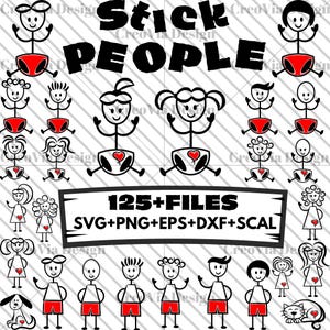 Stick Family SVG Clipart Bundle, Stick Figure PNG dXF EPS, Family Sticker Design, Kids and Pets Outline, Digital Download, Stick People