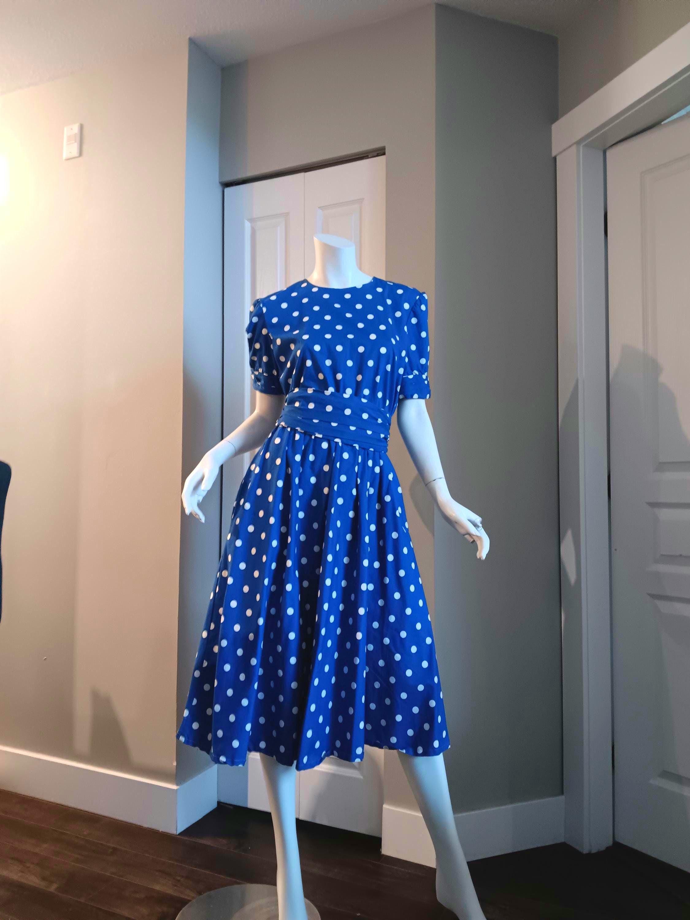 Robe Femme George - Bleu Et Blanc à Pois, Boutonnée Devant, Taille UK 10, Occasion Très Bon état
