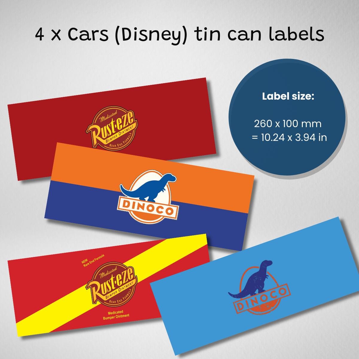 Disney Cars Tin Can Labels, Rust-eze & Dinoco (PDF Pattern) - Etsy
