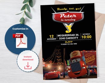 Cars Birthday Invitation — Lightning McQueen & Mack