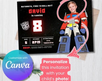 Optimus Prime Birthday Invitation with Photo