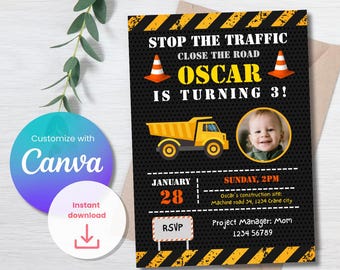 Construction Birthday Invitation with Photo
