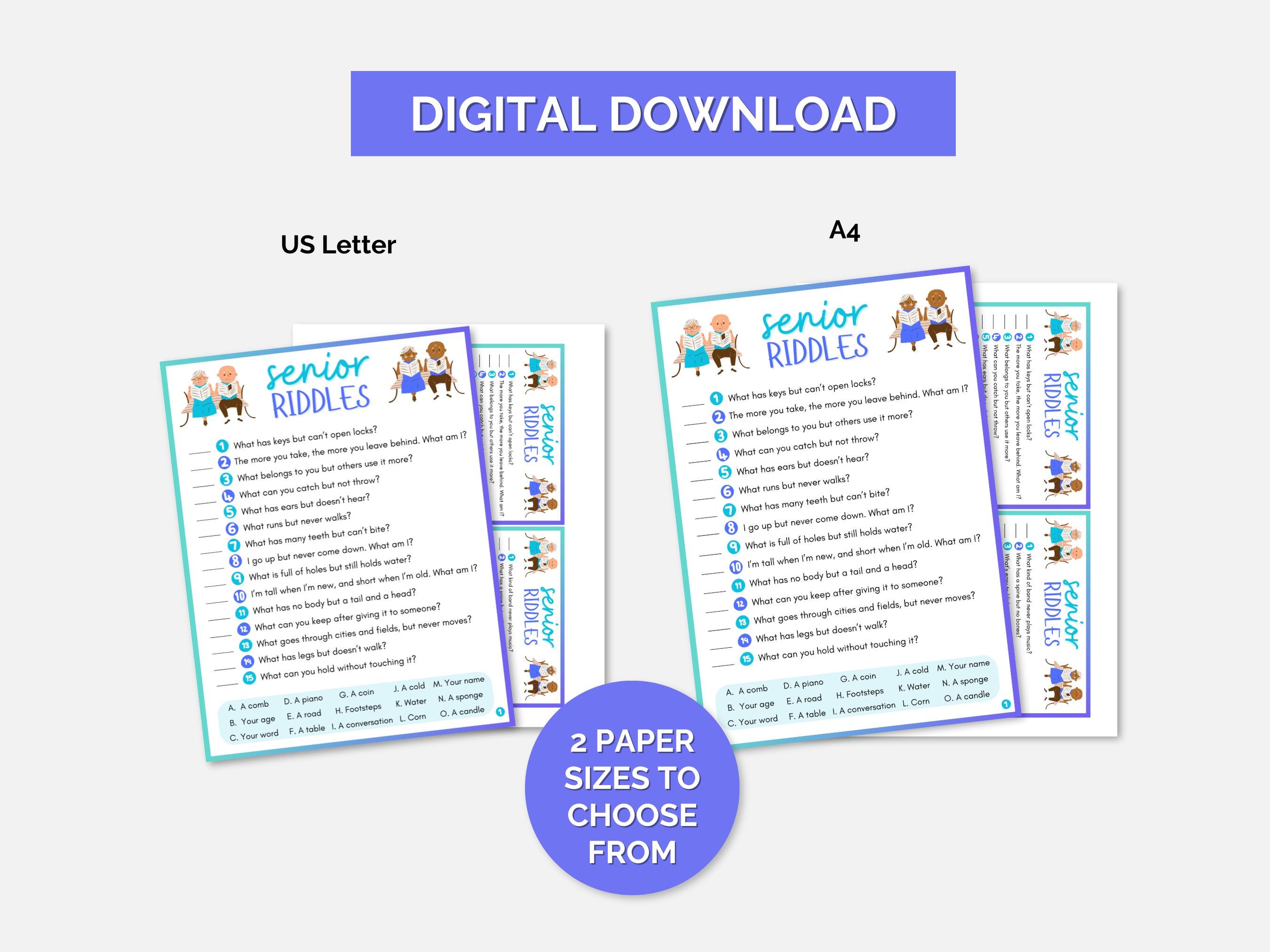 Senior Riddles, Elderly Games, Senior Adult Games, Printable Riddles ...