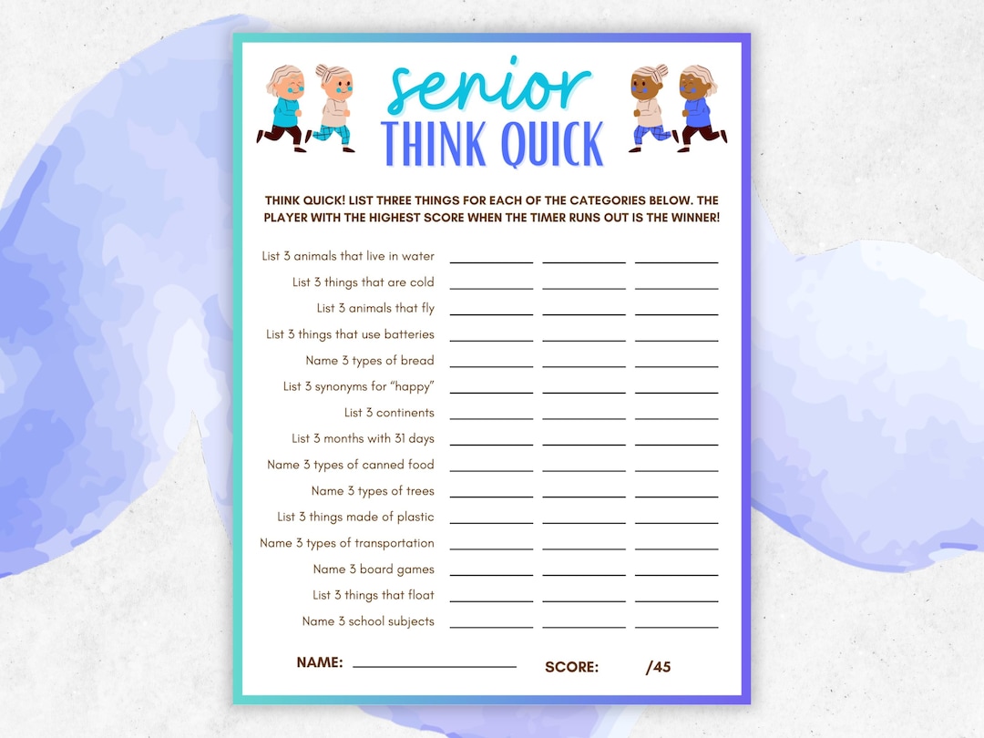 Senior Think Quick Game, Elderly Games, Senior Adult Games, Elderly ...