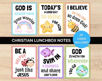Notes de boîte à lunch chrétiennes, Bénédiction du sac à dos, Cartes de boîte à lunch pour enfants, Notes de versets bibliques, Cartes d&#39;affirmation chrétienne, Boîte à lunch imprimable
