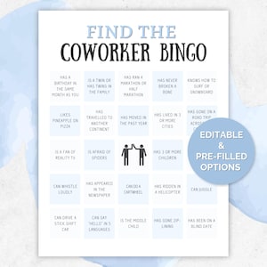 Coworker Bingo, Employee Bingo, Workplace Bingo, Office Bingo, Team Building Game, Mingle Bingo, Human Bingo, Office Icebreaking, Work Games