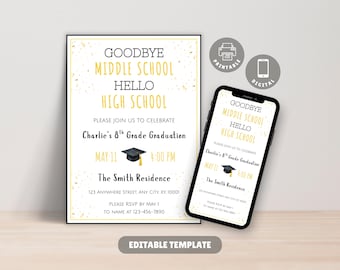 Middle School Graduation Invitation, 8th Grade Graduation, Graduation Evite, Grad Party Invite, Middle School Graduate, 8th Grade Graduate