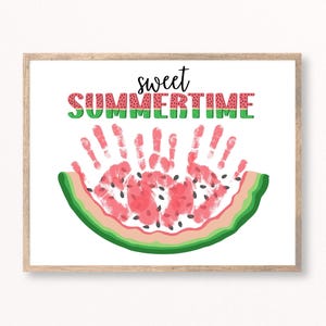 Watermelon Summer Handprint, Summer Handprint Art, Watermelon Handprint, Summer Craft Toddler, Daycare, Preschool, Kids Summer Activity