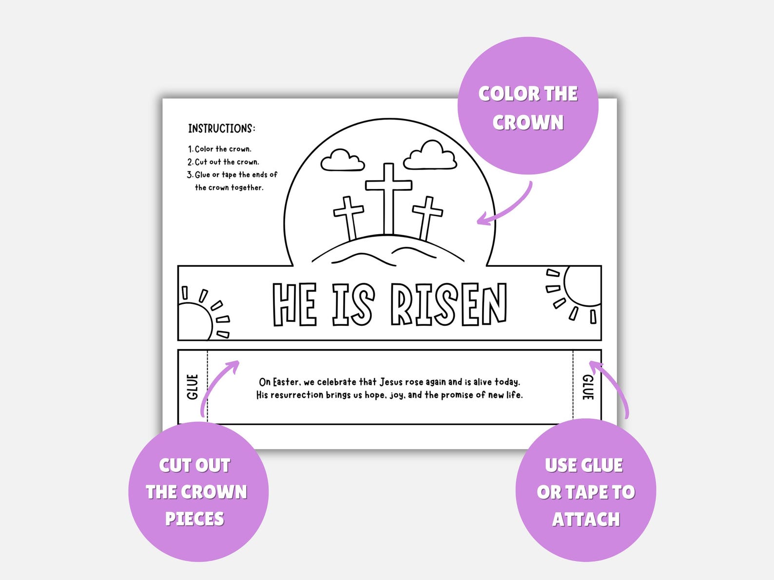 He is Risen Crown, Easter Story Lesson, Sunday School Easter Craft Kids ...