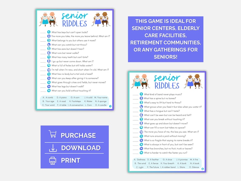 Senior Riddles, Elderly Games, Senior Adult Games, Printable Riddles ...