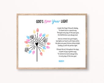 Christian New Years Fingerprint Craft, New Years Church, New Years Kids Activity, Christian Preschool, Sunday School, New Years Handprint