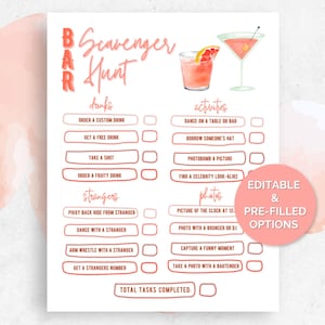Bar Scavenger Hunt, Bachelorette Scavenger Hunt, Hen Party Games, Girls Night Games, Birthday Bar Crawl, 21st Birthday Ideas, Ladies Night