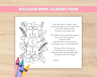 Sunday School Mothers Day Craft, Mothers Day Coloring Card, Mothers Day Sunday School Crafts, Mothers Day Poem, Religious Mothers Day Craft