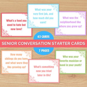Senior Conversation Cards, Elderly Game, Senior Activity, Elderly Activity, Conversation Starters, Ice Breaker Game, Elderly Printable