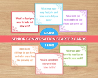 Senior Conversation Cards, Elderly Game, Senior Activity, Elderly Activity, Conversation Starters, Ice Breaker Game, Elderly Printable