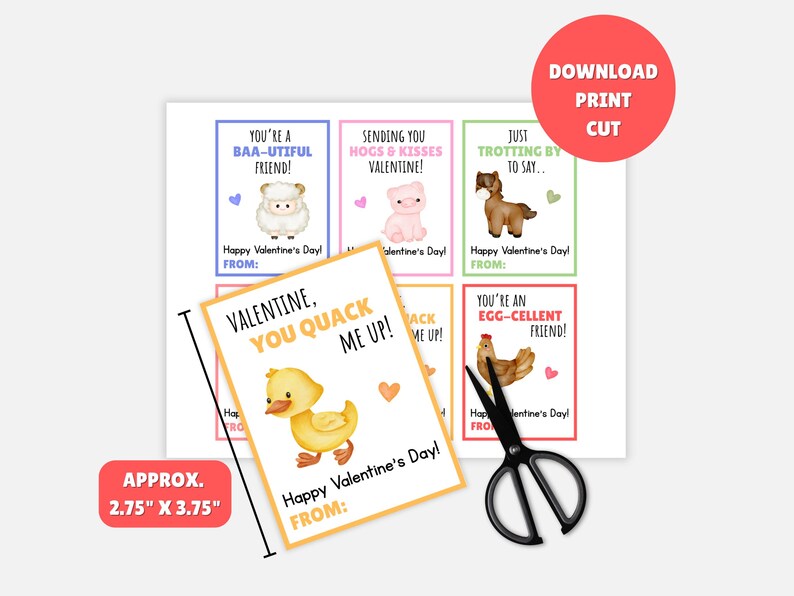 Printable Farm Animal Valentines Cards, Kids Class Valentine Cards ...