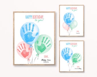 Tarjeta de cumpleaños con huella de mano, manualidad de feliz cumpleaños con huella de mano, tarjeta de cumpleaños para niños con huella de mano, tarjeta imprimible de cumpleaños con huella de mano, recuerdo para niños