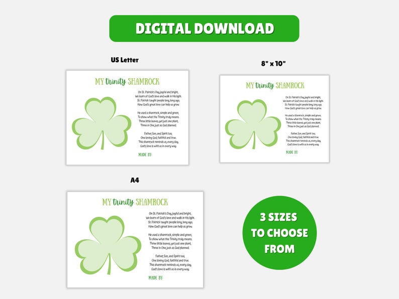 St Patrick's Day Trinity Shamrock, Handprint Poem Craft, Church Lesson Kids, Christian Classroom, Sunday School Class, St Patricks Activity image 2