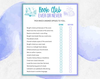Book Club Ever or Never Game, Bookish Games, Book Club Icebreaker, Book Club Activity, Book Trivia, Bookclub Meeting, Book Club Discussion