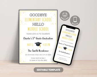 Elementary Graduation Invitation, 5th Grade Graduation, Graduation Evite, Grad Party Invite, Elementary School Graduate, Elementary Grad