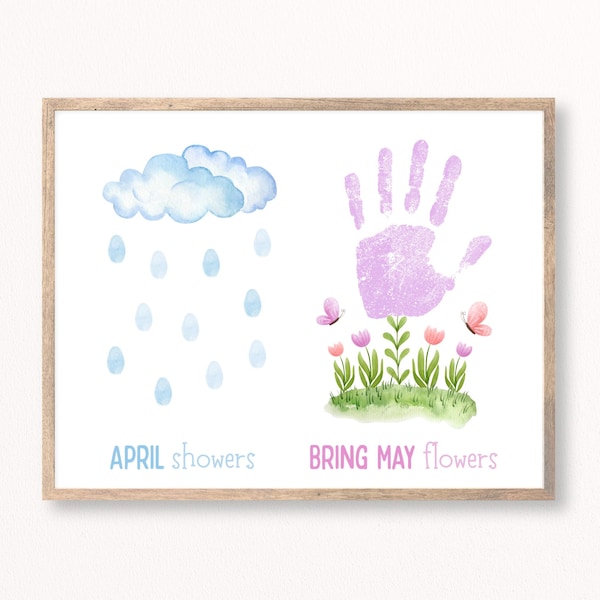 Spring Handprint Art, Flower Handprint, Fingerprint Art, Spring Preschool Printable, Toddler Spring Activities, Spring Homeschool Printable
