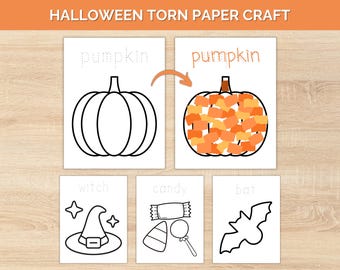 Halloween Torn Paper Craft, Preschool Halloween Crafts, Halloween Homeschooling, Daycare Halloween, Cutting and Pasting, Fine Motor Craft