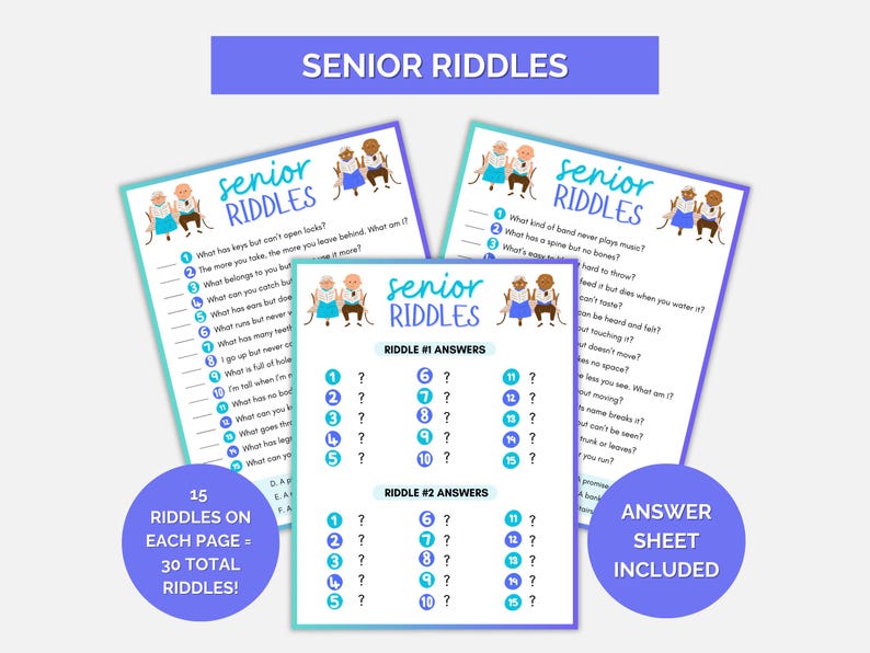 Senior Riddle Printabl Senior Game Bundle, Elderly Games, Senior Adult Games, Elderly Activity ...