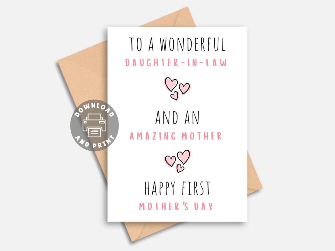 Printable First Mother's Day Card, Daughter in Law Mothers Day, for ...