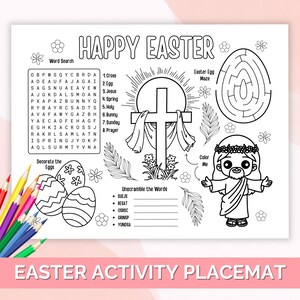 Printable Easter Story Activity Placemat, Holy Week Printable, Holy Week for Kids, Easter Coloring Page, Sunday School Activity