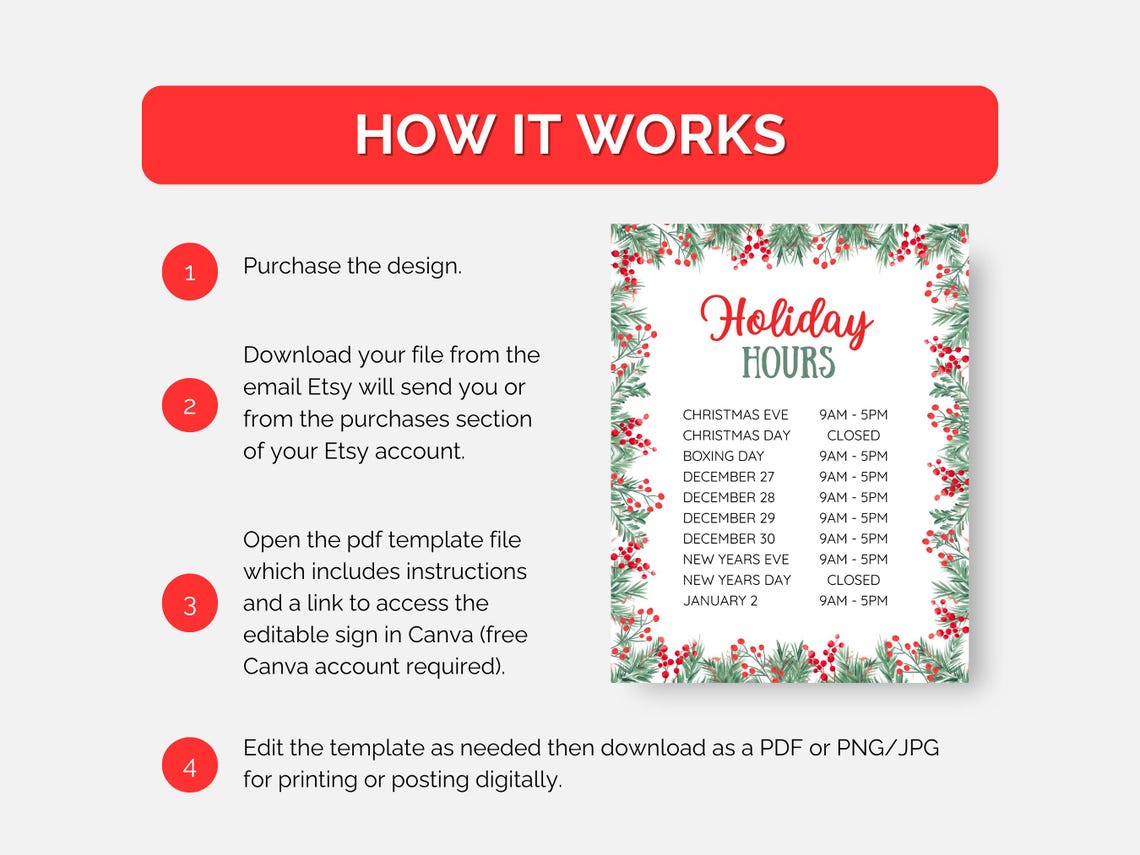 Editable Holidays Hours Sign, Christmas Hours, Closed for Holidays ...