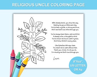 Religious Uncle Poem, Uncle Coloring From Niece Nephew, Christian Poem, Uncle Keepsake, Birthday Card Uncle, Uncle Gift From Kids