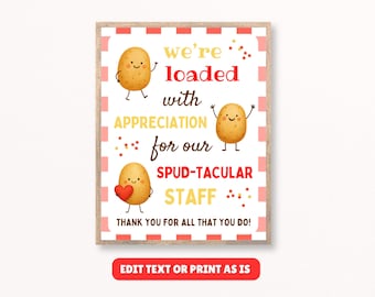 Editable Baked Potato Bar Appreciation Sign, Teacher Appreciation Week, Staff Appreciation Lunch, Nurses Lunch, PTO PTA Event, Team Lunch
