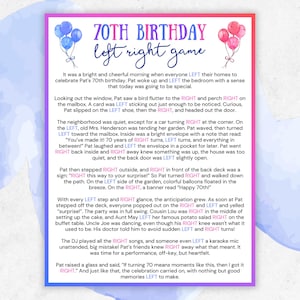 70th Birthday Left Right Game, Left Right Birthday Game, 70th Birthday Party Game, Pass The Prize, Gift Passing Poem, Left Right Printable