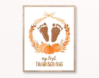 Babys erster Thanksgiving-Fußabdruck, mein erstes Erntedank-Fußabdruck, Thanksgiving-Baby-Fußabdruck, Fußabdruck-Kunst Thanksgiving, Thanksgiving-Kindertagesstätte