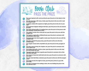 Book Club Pass the Prize Game, Bookish Games, Book Club Activity, Gift Passing Game, Bookclub Meeting, Pass the Parcel, Book Club Discussion