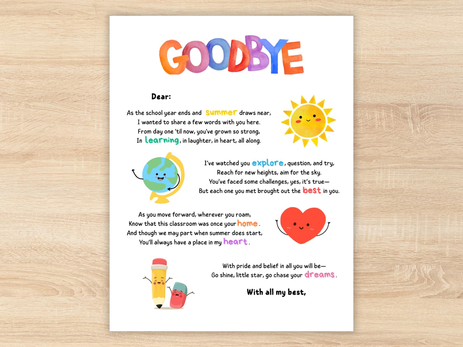 End of Year Poem From Teacher, End of Year Letter to Students, End of ...