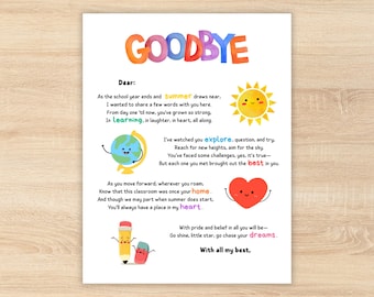 Poème de fin d'année du professeur, Lettre de fin d'année aux élèves, Poème de fin d'année, Au revoir les élèves, Cadeau de fin d'année du professeur pour un étudiant