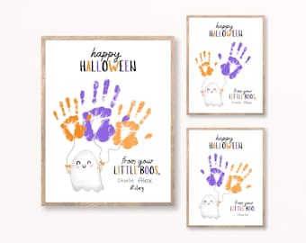 Halloween Handprint From Multiple Kids, Halloween Homeschooling, Daycare Halloween, Fall Toddler Craft, Halloween Handprint Art, Little Boo