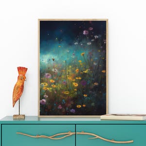 Wildflower Field Framed Wall Art, Vintage Botanical Landscape Sign, Floral Decor, Modern Abstract Canvas Art, Field Of Flowers Canvas Print