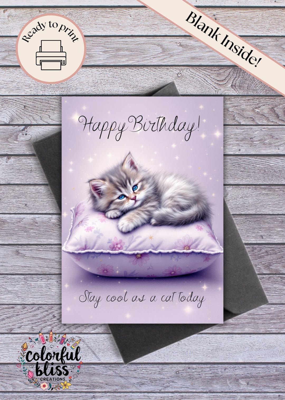 Printable Birthday Cards | Cute Kitten Greeting Cards | Blank Inside ...