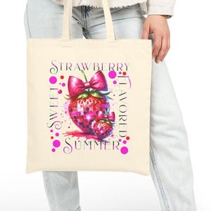Strawberry Summer Tote Bag, Reusable Grocery Bag, Eco-Friendly Shopping Bag, Farmers Market Tote, Book Lover Gift, Cute Beach Bag