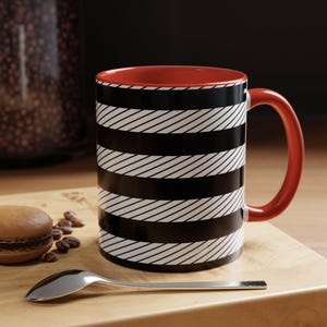 Chic Striped Coffee Mug - Modern Kitchen Decor, Gift for Coffee Lovers, Stripe Pattern Mug, Black and White Ceramic Cup, Tea Mug