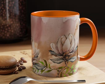 Elegant Floral Accent Coffee Mug, Perfect for Floral Lovers, Gift for Her, Coffee Lovers Gift, Home Decor Mug, 11oz 15oz