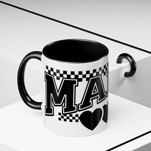 Mama varsity letters hearts Accent Coffee Mug | Black handle rim 11oz 15oz