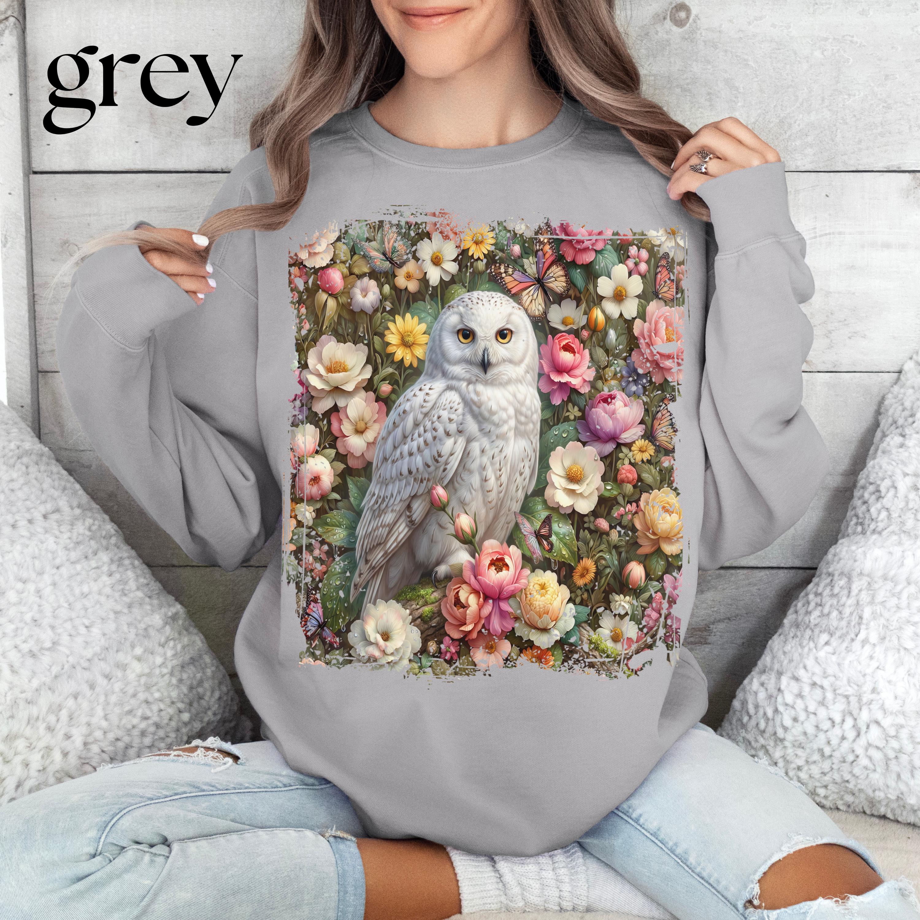 Snowy Owl Floral Sweater Sweatshirt | Mystical Bird Nature Design