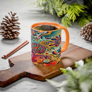 Colorful Psychedelic Mug - Vibrant Coffee Cup for Art Lovers, Unique Gift for Birthdays, Home Decor, Bohemian Style